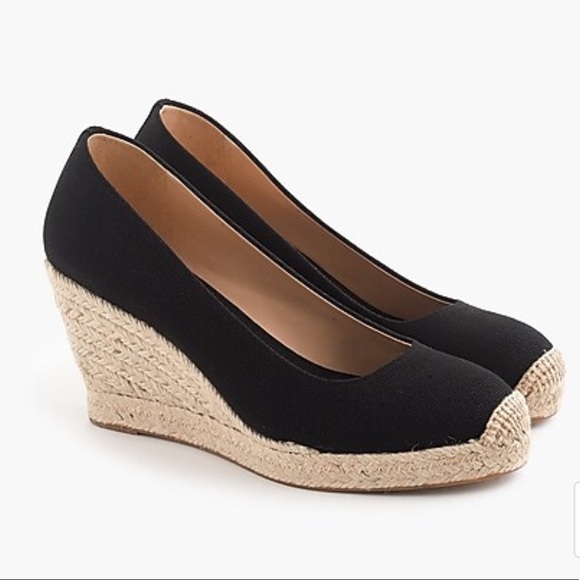 black canvas espadrille wedges